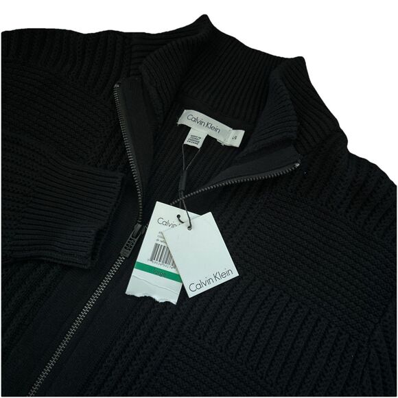 Calvin Klein Men’s Large Black Full Zip Preppy Knitted Mock Neck Sweater NWTS - Picture 1 of 6
